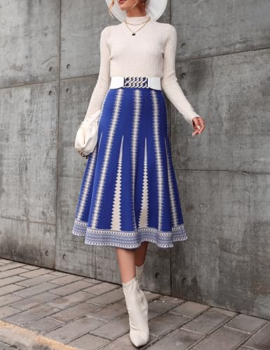 Tanming Womens Casual Knit Skirt High Elastic Waist A line Aztec Midi Skirts Vocation Outfits4