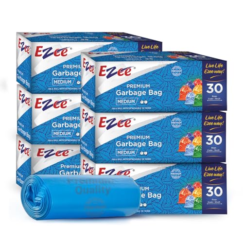 Image of Ezee Blue Garbage Bags Medium 180 Pcs | 30 Pcs x Pack of 6 Rolls | 19 x 21 Inch | Dustbin Bags /Trash Bags /Dustbin Covers for Wet and Dry Waste