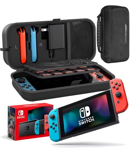 Nintendo Switch with Neon Blue and Neon Red Joy‑Cons and Signature Series Travel Case