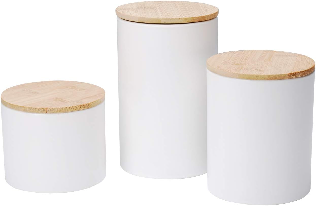 Xiteliy Ceramic Canister Set Tea Coffee Sugar Storage Pots Jars Kitchen Food Storage with Bamboo Lid Set of 3(White, 3)