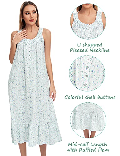 Mzrocr Cotton Nightgowns For Women Soft Sleeveless Night Gown Long Nightdress For Ladies Button Down Pajama Dress Sleepwear #TOP1