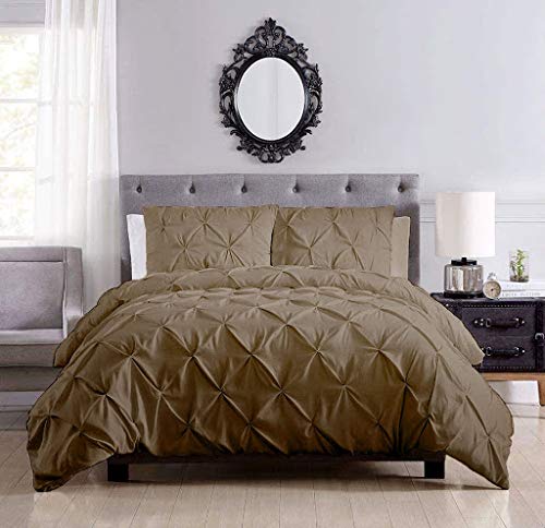 Kotton Culture Pinch Pleat Duvet Cover Set with 4 Pillowcases 50 x 75 cm, 100% Egyptian Cotton Zipper Closure Pintucked Soft Hypoallergenic 140 x 200 cm Duvet Cover (Single, Tan) Cover