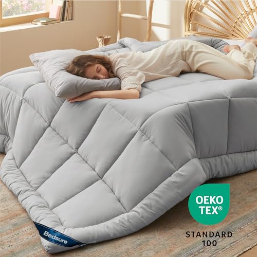 Image of Bedsure Comforter Duvet Insert - Quilted Comforters Twin Size, All Season Duvet, GentleSoft Down Alternative Bedding, with 8 Tabs, Gifts for Women /Men, Light Grey, Twin 88 x 68 Inches