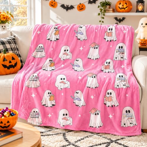 Hillsuren Pink Ghost Reader Blanket Halloween Reading Book Throw Blankets