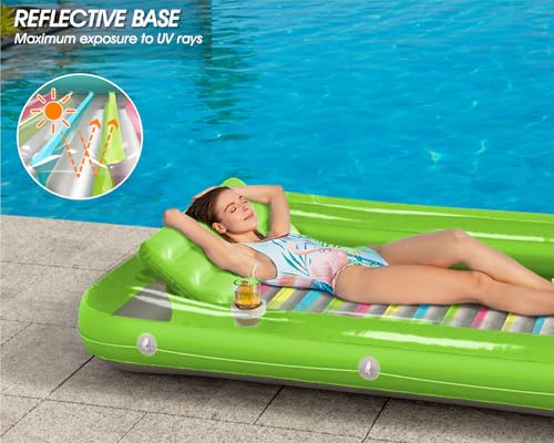 Image of Inflatable Tanning Pool Lounger Float - Jasonwell 4 in 1 Sun Tan Tub Sunbathing Pool Lounge Raft Floatie Toys Water Filled Tanning Bed Mat Pad for Adult Blow Up Kiddie Pools Kids Ball Pit (LG,L)