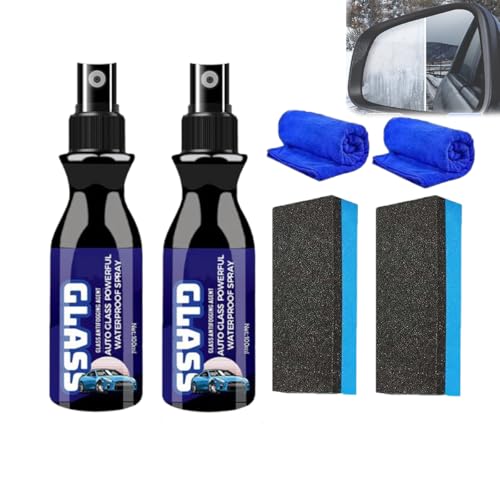 Spray impermeable potente para vidrios de autos - Recubrimiento impermeable y repelente de lluvia con fórmula antivaho - Seguro para vidrios de autos, puertas de ducha y anteojos (2PCS)