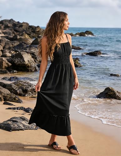 Image of GRACE KARIN Women's Summer Maxi Dress 2026,Smocked Ruched Bust Sundress with Adjustable Straps & Pockets-Beach Vacation Dress