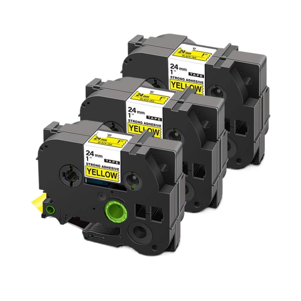 Cinta adhesiva acrílica de repuesto Compatible con impresoras de cinta de etiquetas adhesivas S251 S151 S651 SM951 24mm(Black on Yellow)