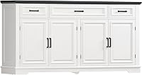 USIKEY 59" White Buffet Sideboard Cabinet: 4 Doors, 3 Drawers, 2 Adjustable Shelves - Kitchen Storage, Coffee/Wine Bar for Living Room