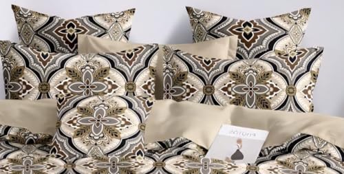 Image of 300 TC Premium Cotton Single Bed Duvet Cover with Zipper |King Size Reversible Rajai Cover for Comforters|Dohars|Blanket|Warm Stuff|90x60 Inches|Royal Beige Paisley|ASS76