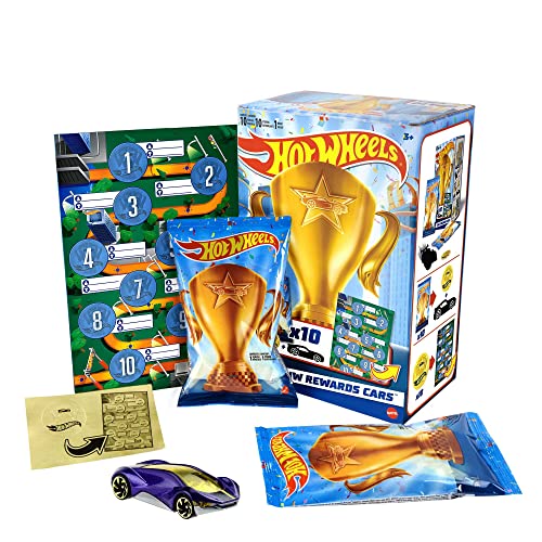 Hot Wheels HW Rewards Cars Themed Assorted 10-Pack of Individually Wrapped 1:64 Scale Vehicles & Gold Stickers, Gifts for Kids 3 Years Old & Older