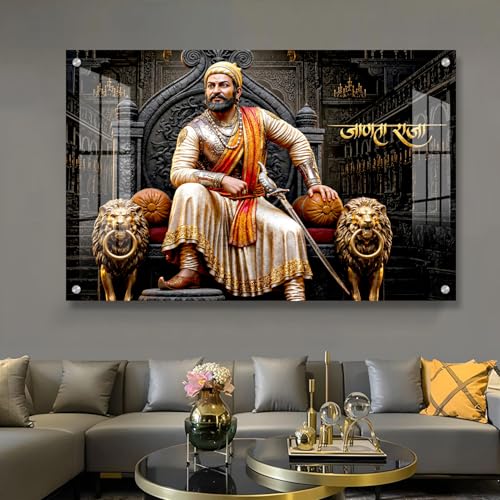 Image of The Hanging Story Chhatrapati Shivaji Maharaj Premium Acrylic Wall Frame | Modern Wall Painting for Living Room Bedroom | Office Decor, Home Decoration, Motivational Warrior Art(24x36 inch)