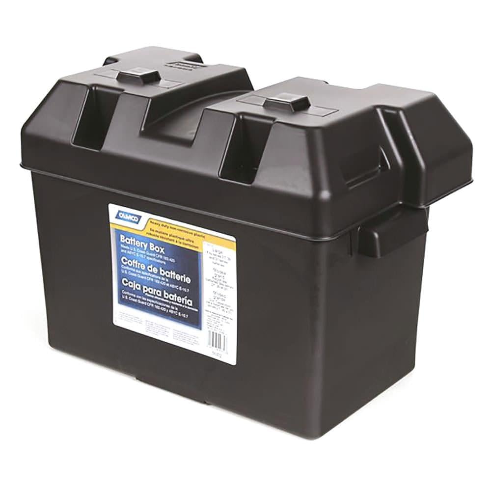 Camco Large Battery Box with Straps and Hardware - Group 27, 30, 31 |Safely Stores RV, Automotive, and Marine Batteries | Measures Inside 7-1/4" x 13-1/4" x 8-5/8" | (55372)
