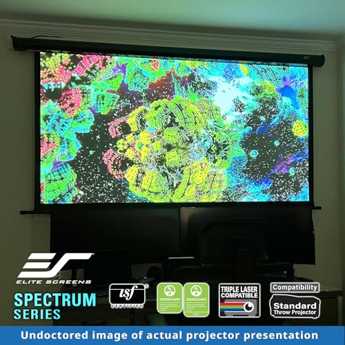 Image of Elite Screens Spectrum 115″ Motorized Projector Screen, 16:9 Electric Drop Down, 4K 8K Ultra HD, Home Theater & Gaming, Swift-RC1 Wall /Ceiling Mount, Black Case - ELECTRIC115H2-X