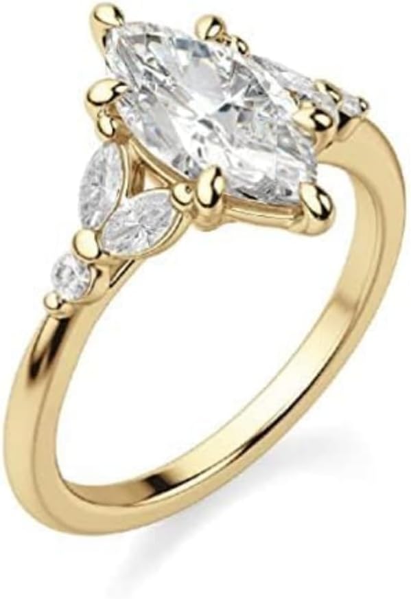GOLDEN JEWEL 1-3CT Marquise Cut Moissanite Solitaire Ring for Women | Muse Engagement Wedding Ring | Handmade Diamond Jewelry | Anniversary Ring for Her/Gifts