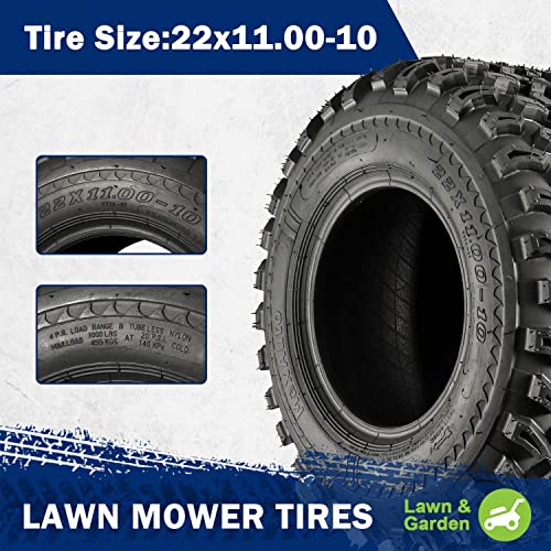 Maxauto 22X11.00-10 Lawn Mower Tires, 22X11X10 Golf Cart Tires, 22X11-10 Nhs Tires, Hilly Terrian Vehicle Tire With 15.8Mm Tread Depth, 4Ply Tubeless, Set Of 2 #TOP1