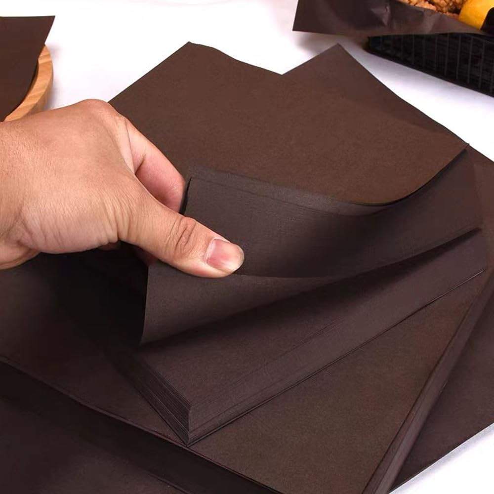 100Pcs Wax Paper Sheets for Food, Basket Liners Food Picnic Paper Sheets Greaseproof Deli Wrapping Sheets, 7 x 7 Inch (coffee)