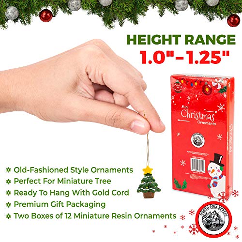 Mini Resin Christmas Ornaments Set Of 24 - Rustic Christmas Decorations - Small Miniature Christmas Tree Ornaments - Santa Snowman Gingerbread Angel - Tiny Christmas Tree Decorations With Gift Box! #TOP3