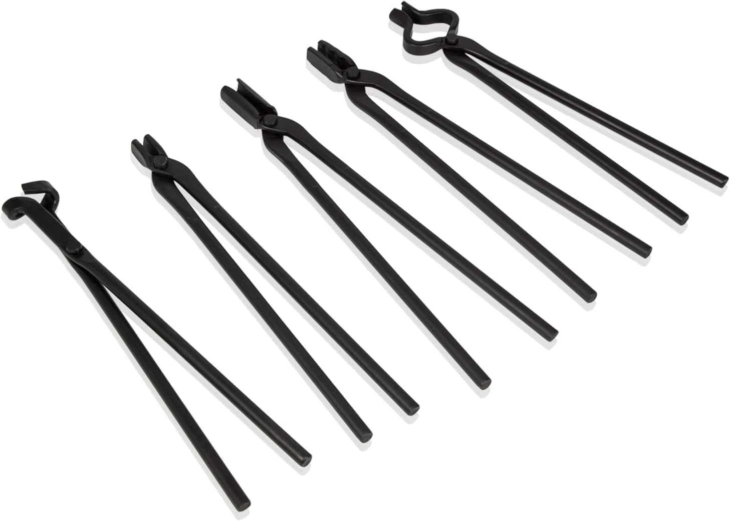 Knife Making Tongs Set Blacksmith Bladesmith Tong Anvil Forge -Wolf Jaw Tongs & Flat & Blade & V-Bit Blade & Square Jaw Tongs (5 Pcs)