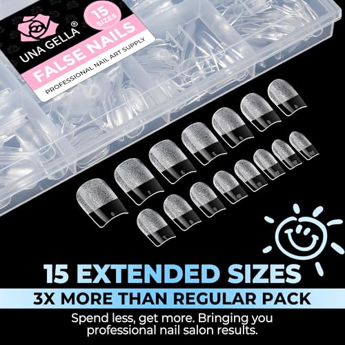 Image of UNA GELLA Short Square Gel Nail Tips 450PCS 15 Sizes Full Cover