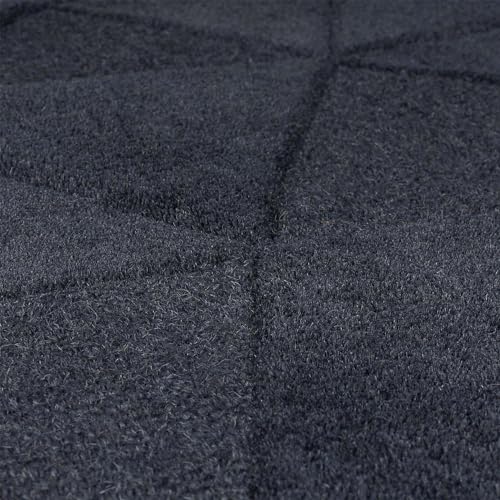 Image of Hand-Tufted Woolen Carpet for Living Room 6x9 feet Charcoal Geometric Loop Cut Pile Anti-Skid High Pile Thick Carpet & Rugs for Bedroom & Hall
