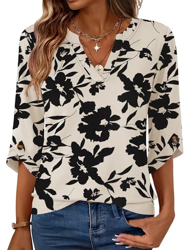 Kistore Spring Casual Tops for Women Black Flowers V Neck ...