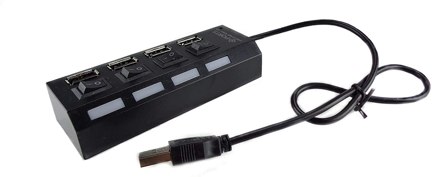 YIKOTAR USB 3.1 Type C USB C male To 4 USB 2.0 female ports with Individual Power Switches usb hub black