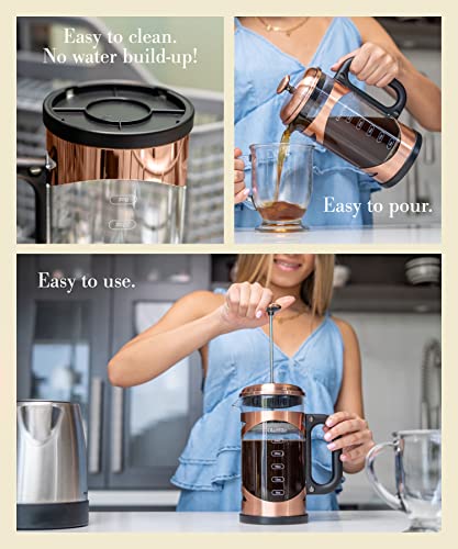 OlarHike French Press Kaffeemaschine, 304 Edelstahl, Kaffeepresse, kaltgebrüht, hitzebeständig, verdickte Borosilikat… – Bild 5