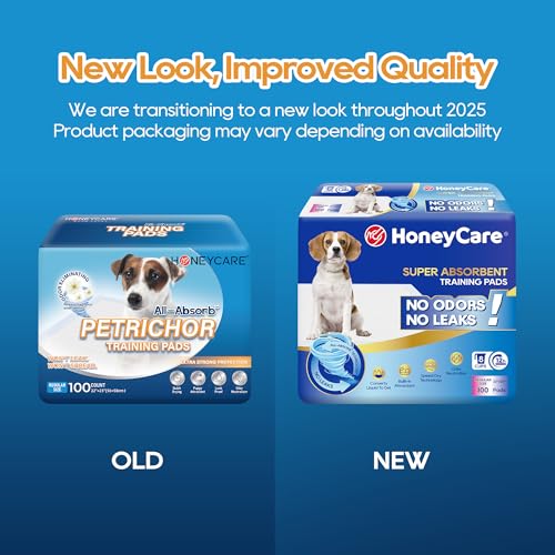 HONEY CARE All-Absorb, Large 22" x 23", 100 Count, Dog and Puppy Training Pads, Ultra Absorbent and Odor Eliminating, Leak-Proof 5-Layer Potty Training Pads with Quick-Dry Surface, Blue, A01