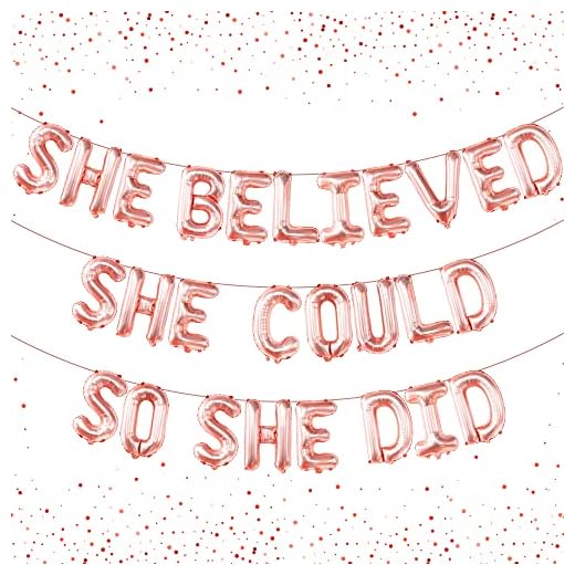 KatchOn, She Believed She Could So She Did Banner - 16 Inch | Rose Gold Graduation Party Decorations 2023 | Congrats Balloon, Rose Gold Congratulations Decorations | Pink Graduation Decorations 2023