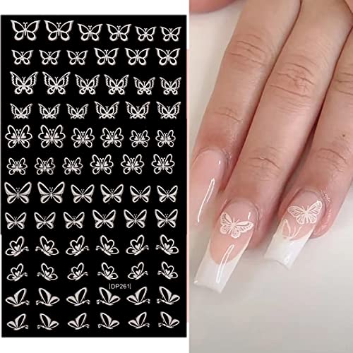 5D Heart Nail Art Stickers Decals White Embossed Self-Adhesive Valentine's Day Nail Art Supplies Heart Butterfly Hollow Out Design Nail Stickers For Women Diy Valentines Nail Accessories 4Sheets #TOP4
