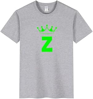 تيشرت كاجوال من القطن بلون رمادي مزين بحروف تاج (Z) مقاس (S)