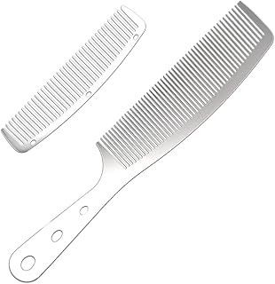 2pcs Metal Anti Static Barber Combs Stainless Steel Hair Comb Cutting Comb set Hair Styling Hairdressing Comb for Men Women Salon (Pocket Comb and handle Rake Combs)