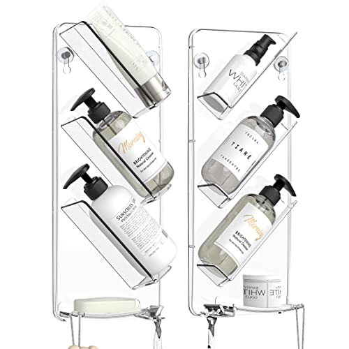 See Spring 2 Pack Acrylic Shower Caddy Clear Plastic Shampoo Holder For Wall Bathroom Organizer Bath Shelf Shower Organizer Storage Rack With Hooks #TOP7