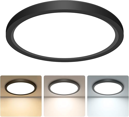 Miniatura 8 de libtit Black Flush Mount Ceiling Light, 15W 1500Lm Thin Flat LED Lighting Fixture for Ceiling, 3000K-4000K-6500K & 7 Inch Modern Recessed Ceiling