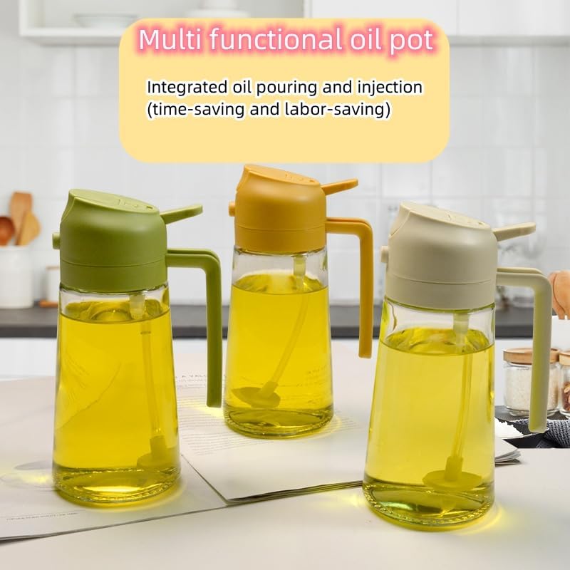 2-in-1 Glass Olive Oil Bottle & Sprayer 470ml - Cooking Oiler With Spray & Pour For Salad, Baking, Frying & BBQ (Yellow)