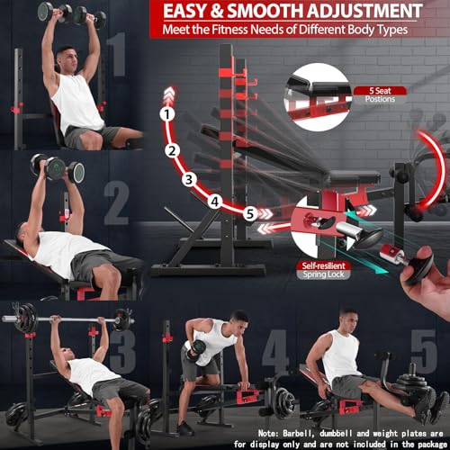 Image of OPPSDECOR Standard Weight Bench Set with Squat Rack, 900LBS Adjustable Bench Press Set with Leg Extension and Leg Curl, Foldable Flat Incline Decline Workout Bench for Home Gym Full Body Training