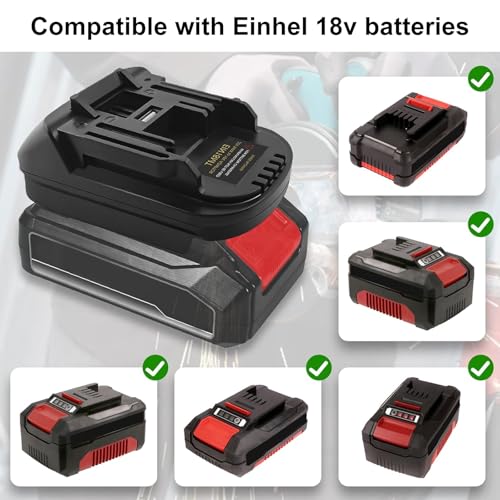 EIN18MT Battery Adapter for Einhell and Milwaukee M18 18V, Compatible With Makita BL1830 BL1840 BL1850, USB Charging Port - Image 3