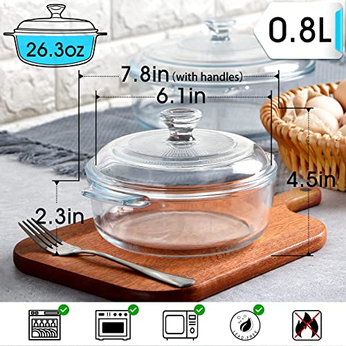 Nutriups Glass Casserole Dish With Lid Oven Safe Covered Round Casserole Dish With Handles, Glass Microwave Bowls With Glass Lid Casserole Cookware (0.8L) #TOP1