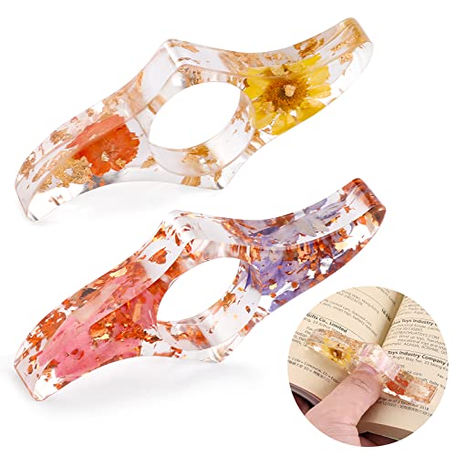Lot de 2 supports de page de livre, fleur séchée, anneaux de pouce transparents faits à la main, marque-page en résine, accessoires de lecture pour enseignants, étudiants, lecteurs, littéraire