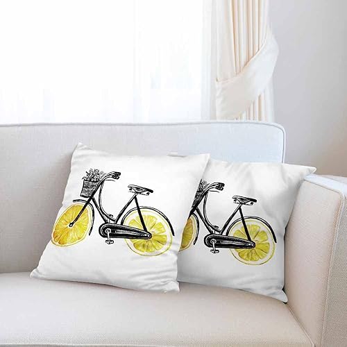 Miniatura 6 de Juego de 2 fundas de cojín naranja y amarillo limón para bicicleta, acuarela, dibujadas a mano, divertidas ruedas de frutas cítricas y flores