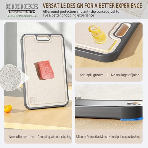 Image of Titanium Cutting Board Double Sided Pure Titanium Cutting Boards for Kitchen, Pure titanium & Wheat Straw PP Food Grade metal cutting board, Non-slip durable and easy to clean (Large)