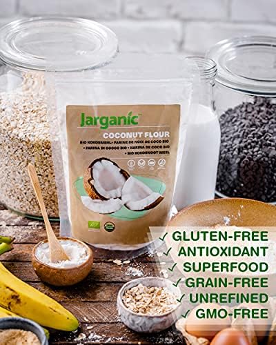 Organic Coconut Flour 500g - Keto, Vegan, Low Carb, Gluten Free, Certified Organic, GMO Free, Unrefined, Raw - Coconut Flour for Baking and Cooking - Jarganic