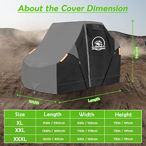 Covervin Utv Cover, Heavy Duty 420D Oxford Outdoor Waterproof Cover With Zipper Vent Triangle Straps,2-3 Seater For Polaris Rzr Can-Am Yamaha Honda Kawasaki Suzuki (Xl 114") #TOP4
