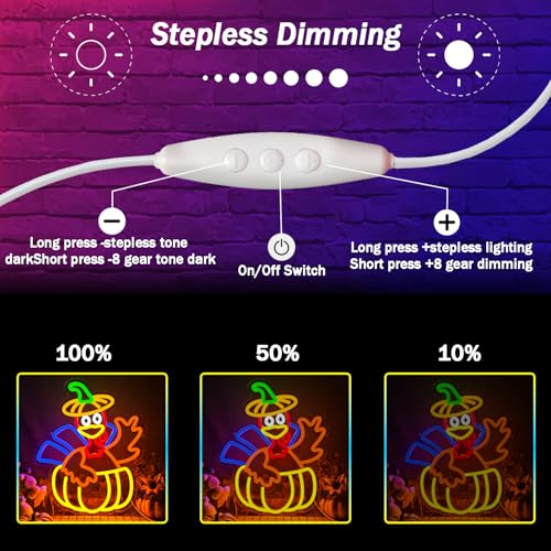 Image of Turkey Neon Sign Thanksgiving LED Lgihts Dimmable Thanksgiving Neon Light for Wall Decor Happy Thanksgiving Neon Sign for Wall Art Window Home Party Holiday Gift