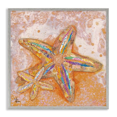 Patterned Starfish Ocean Foam Collage, 17 x 17 Inch Framed Giclée Print