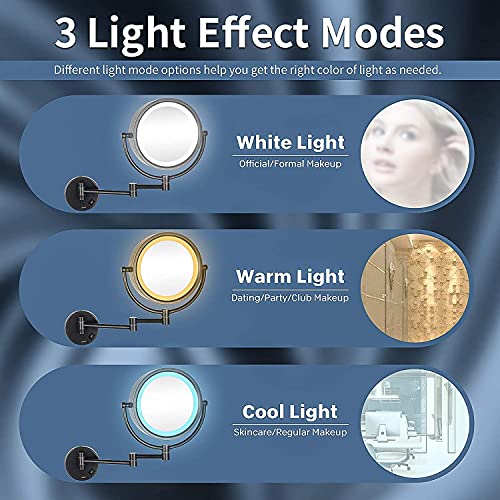 DOWRY Cosmetische spiegel zwart, decoratieve ronde wandspiegel in zwart, ronde badkamerspiegel met verlichting, make-up… - Image 3