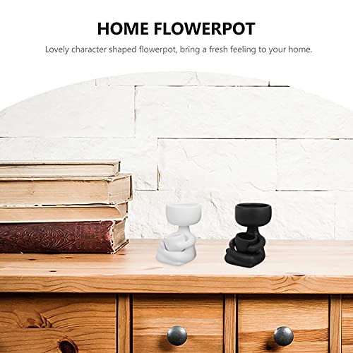 2Pcs Ceramic Plant Pot Human Shaped Statue Modern Artwork Double Hand Sculpture Planter Succulent Vase For Home Garden Decorations Assorted Color, 9.5X8Cm #TOP5