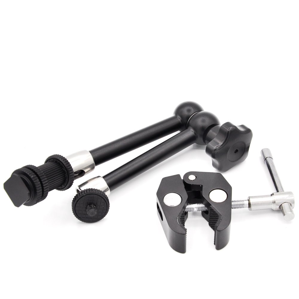 11 Inch Adjustable Articulating Magic Arm Friction Power & Large Super Rod Clamp Crab Pliers Clip with 1/4" and 3/8" for DSLR Camera Rig/Microphone/LCD Monitor/Flash Light MA-02A