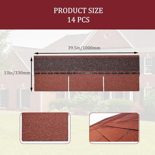 BIGalleons Asphalt Roof Shingles 14 Pcs, Roof Asphalt Tile Facilitate Roof Repairing, Outdoor Storage Shed Roof, Garage Roof, Pet House Standard Sizes Easy to Install (Brown 3-Tab)